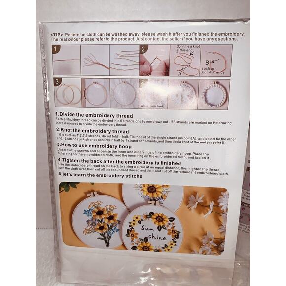 3 Coordinating Sunflowers Design Handwork Embroidery Kits Instructions NEW - Picture 6 of 7